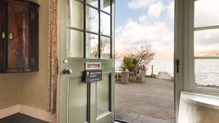 The door to High Strawberry Gardens, which leads into the kitchen-diner, with views of Lake Windermere, Cumbria